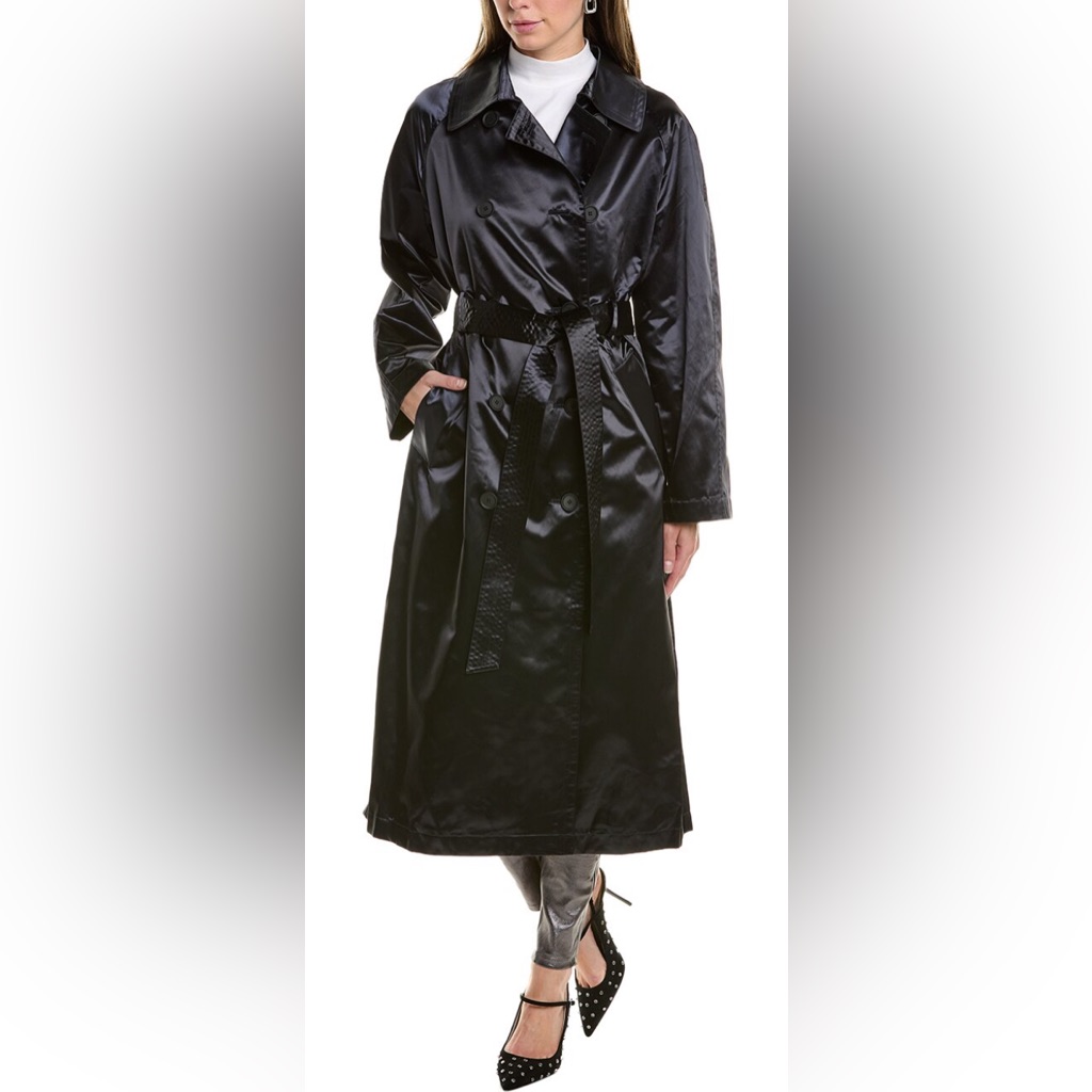 Nwt All Saints Elltee Shiny Toni Belted Black Trench Coat Size 6